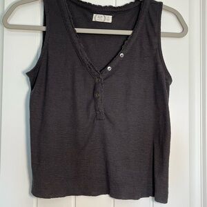 Maurices Charcoal Buttoned V-Neck Tank Top